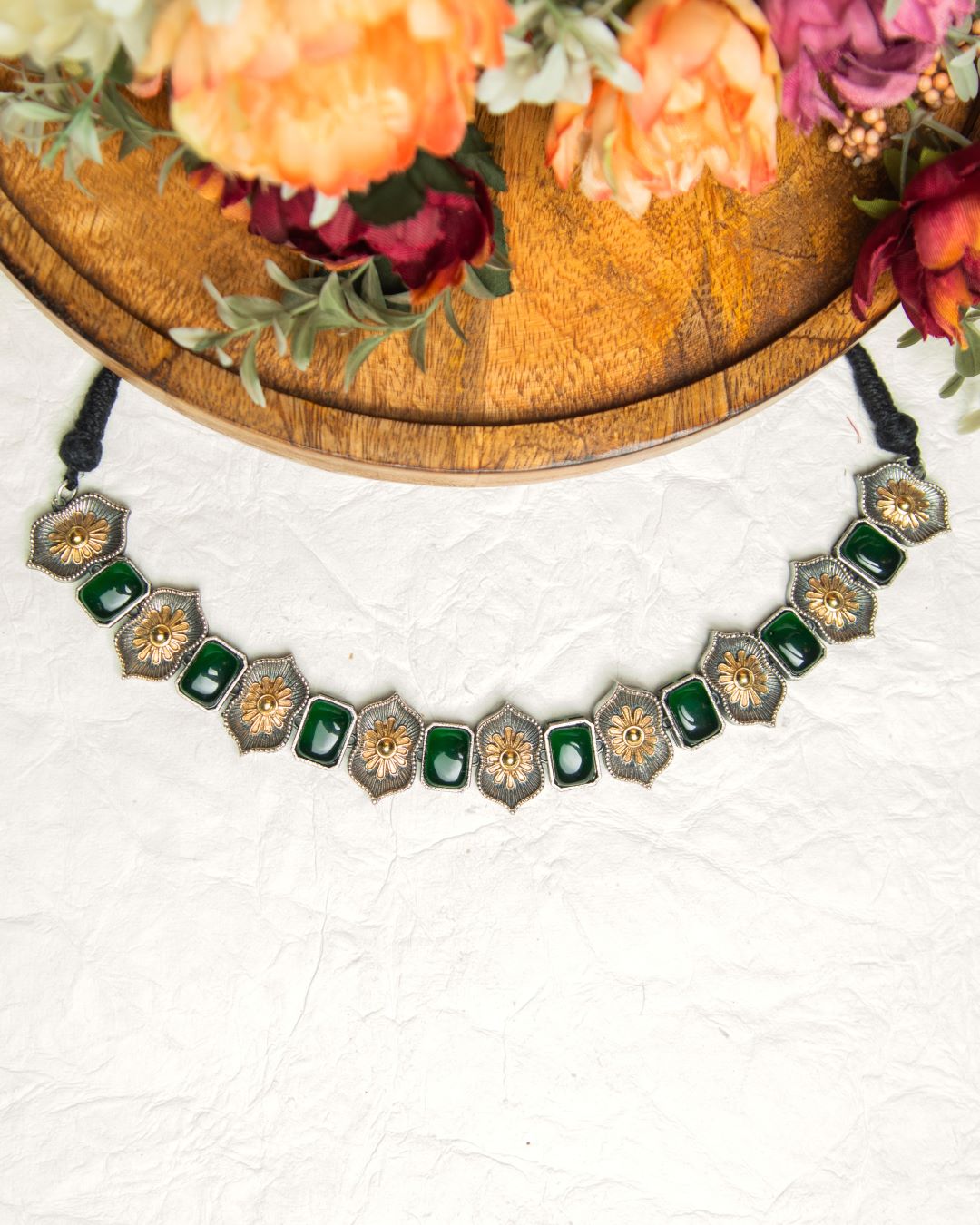 Gargi Oxidised Choker Necklace - Green