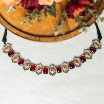 Gargi Oxidised Choker Necklace - Maroon