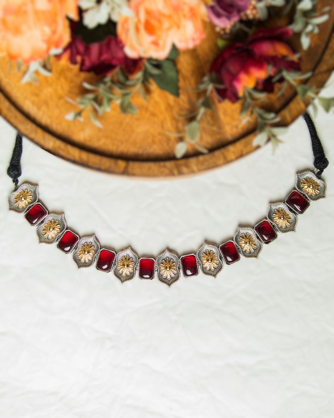 Gargi Oxidised Choker Necklace - Maroon
