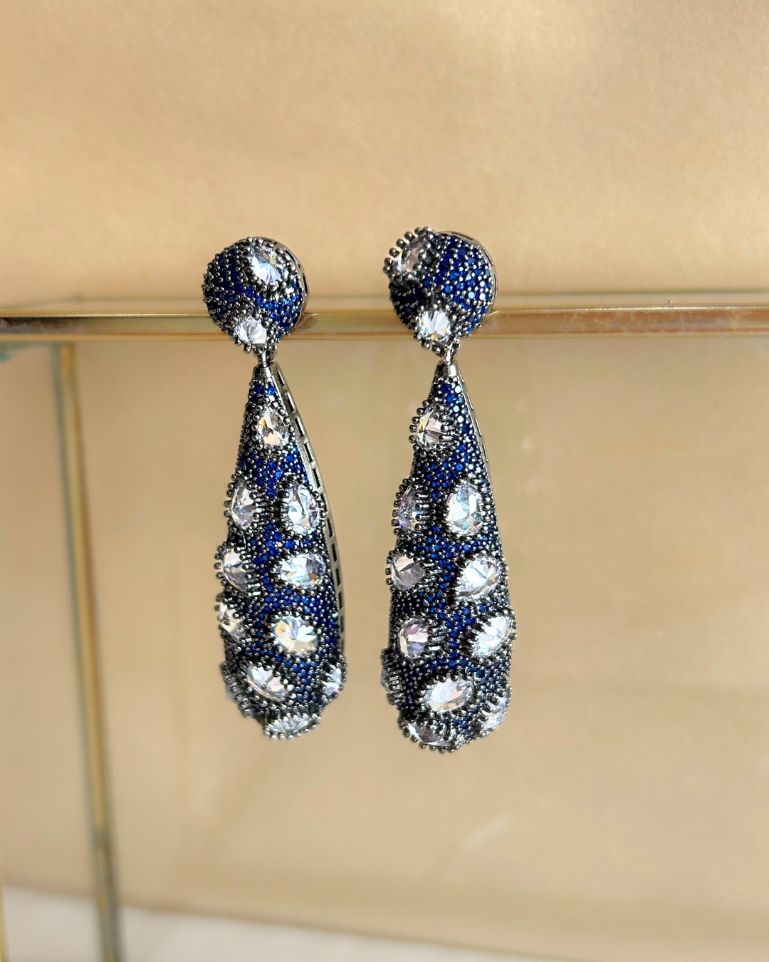 Hailey Pavé Drop Earrings - Sapphire Blue