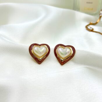 Hannah Heart Studs - Brown
