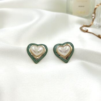 Hannah Heart Studs - Green