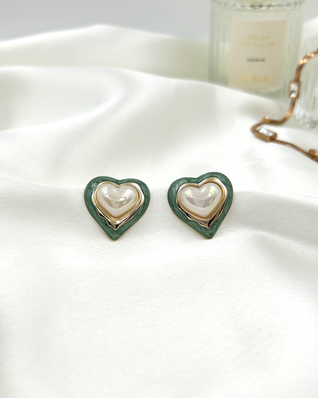 Hannah Heart Studs - Green