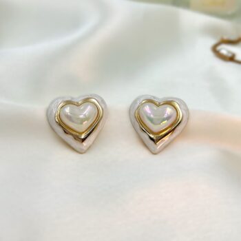 Hannah Heart Studs - White