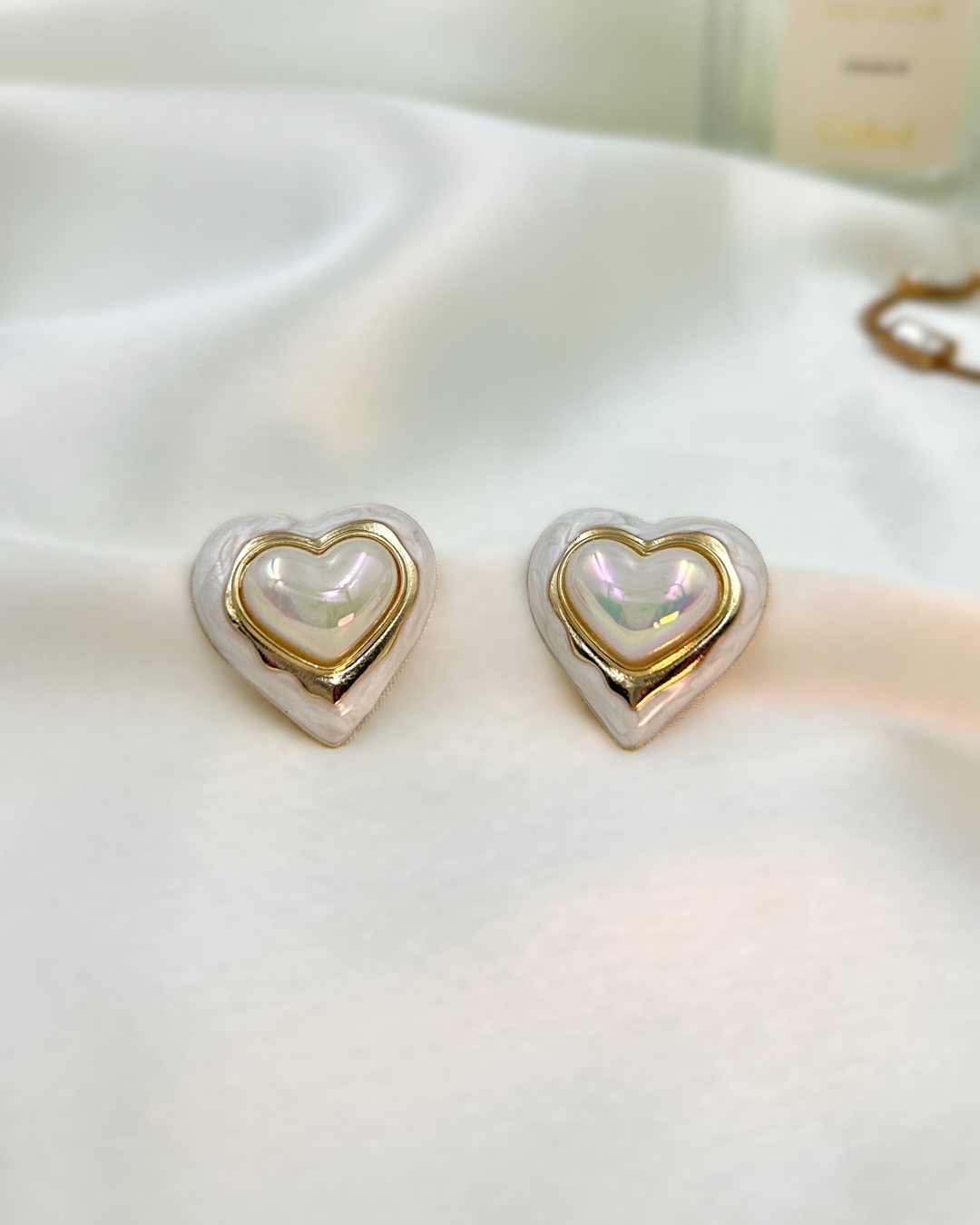 Hannah Heart Studs - White