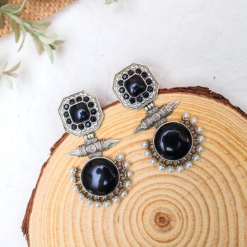 Hema Oxidised Earrings - Black
