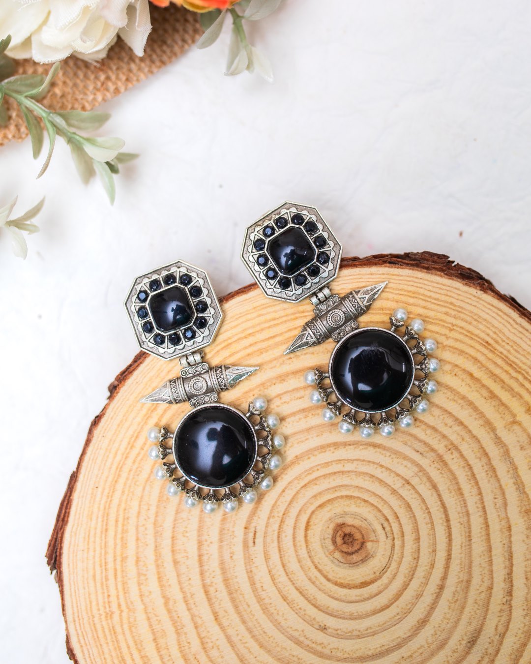 Hema Oxidised Earrings - Black