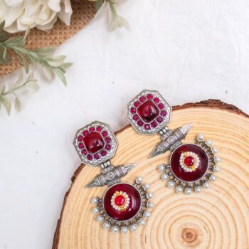 Hemanshi Fusion Oxidised Earrings - Red