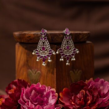 Alfaaz Silver Lookalike Earrings - Maroon