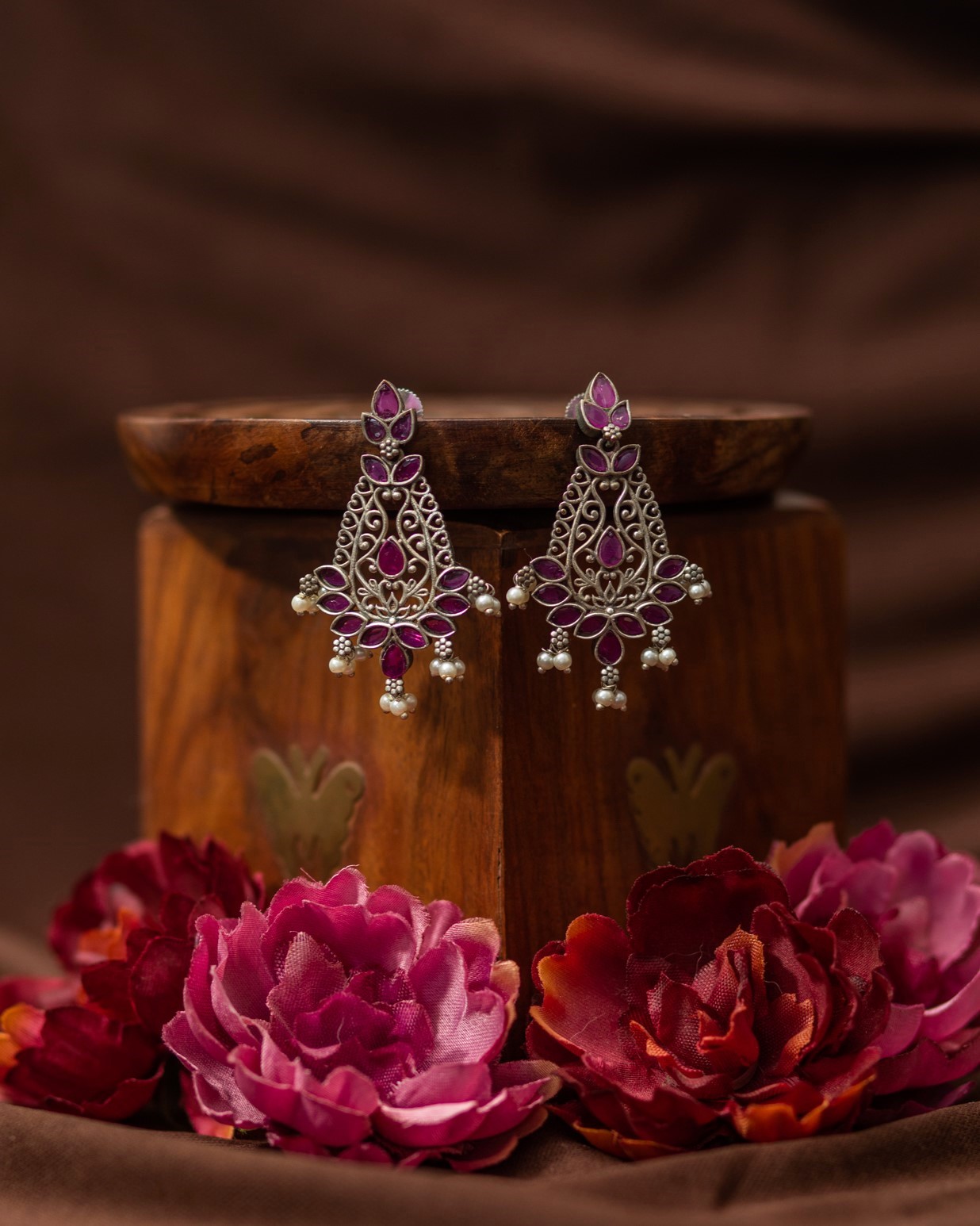 Alfaaz Silver Lookalike Earrings - Maroon