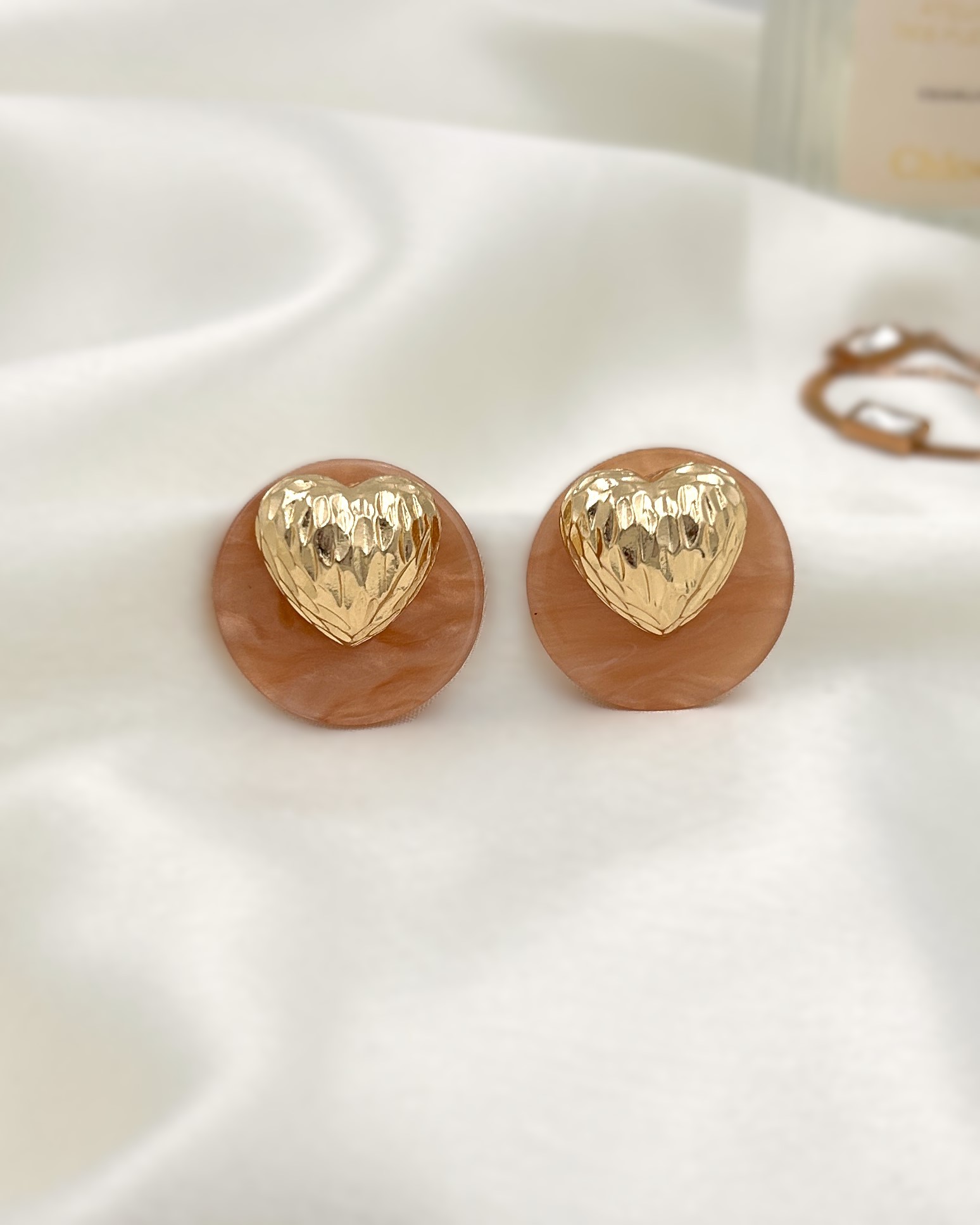 Emily Gold Heart Earrings - Peach