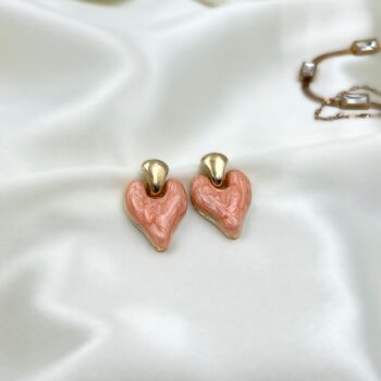 Amalfi Enamelled Innocent Heart Earrings- Peach