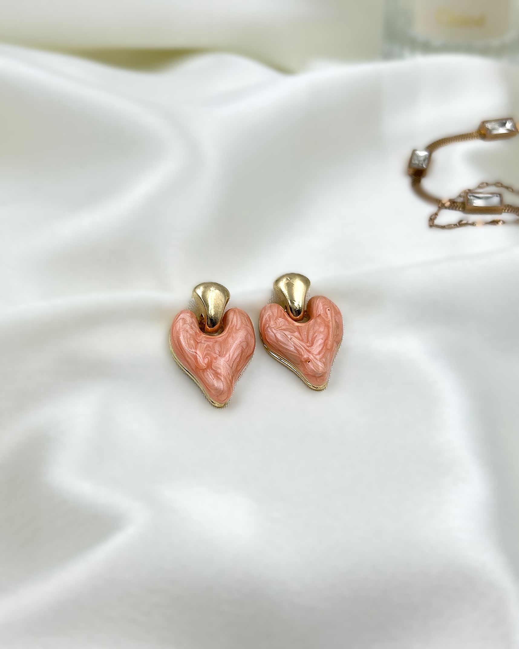 Amalfi Enamelled Innocent Heart Earrings- Peach