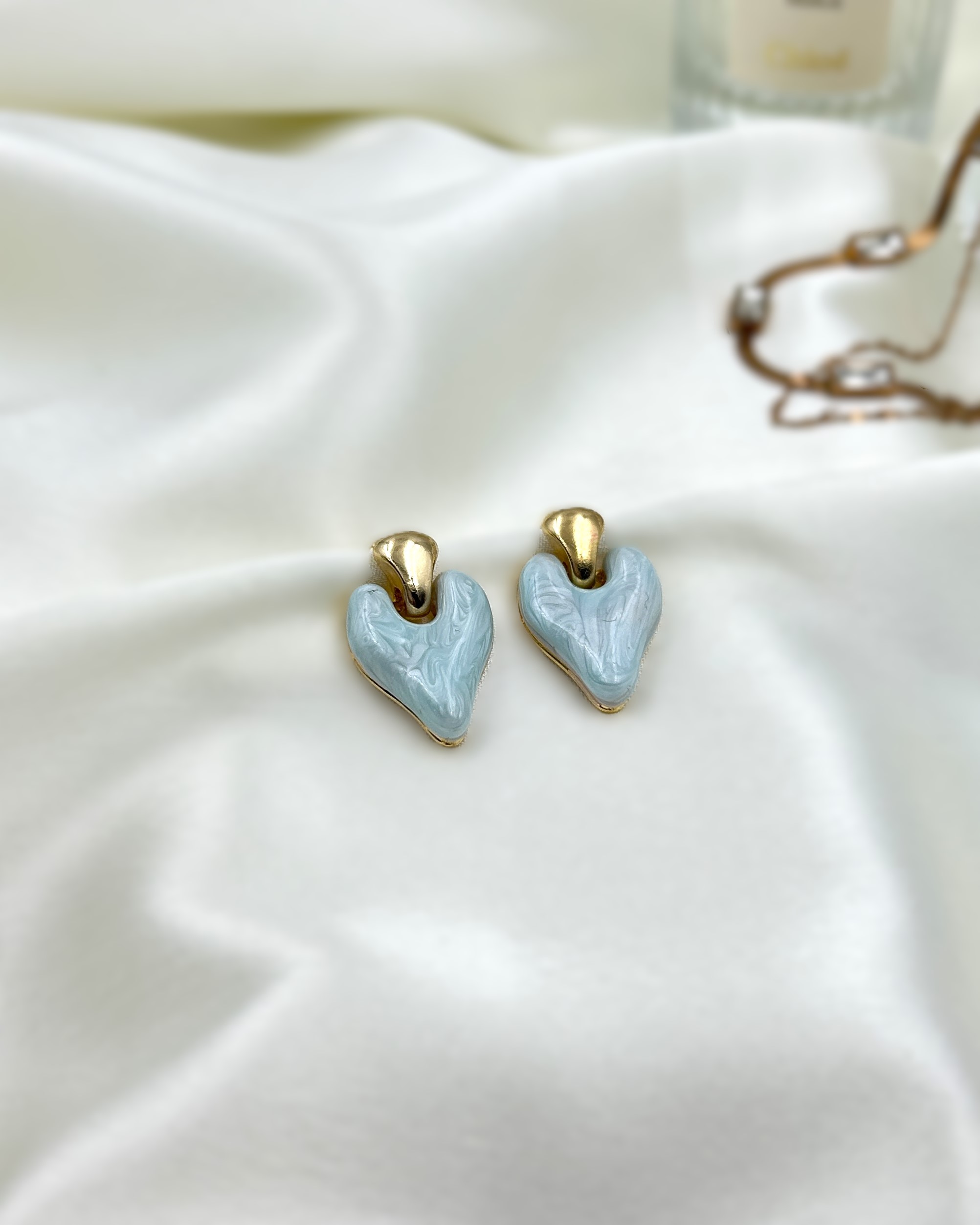 Amalfi Enamelled Innocent Heart Earrings- Sky Blue
