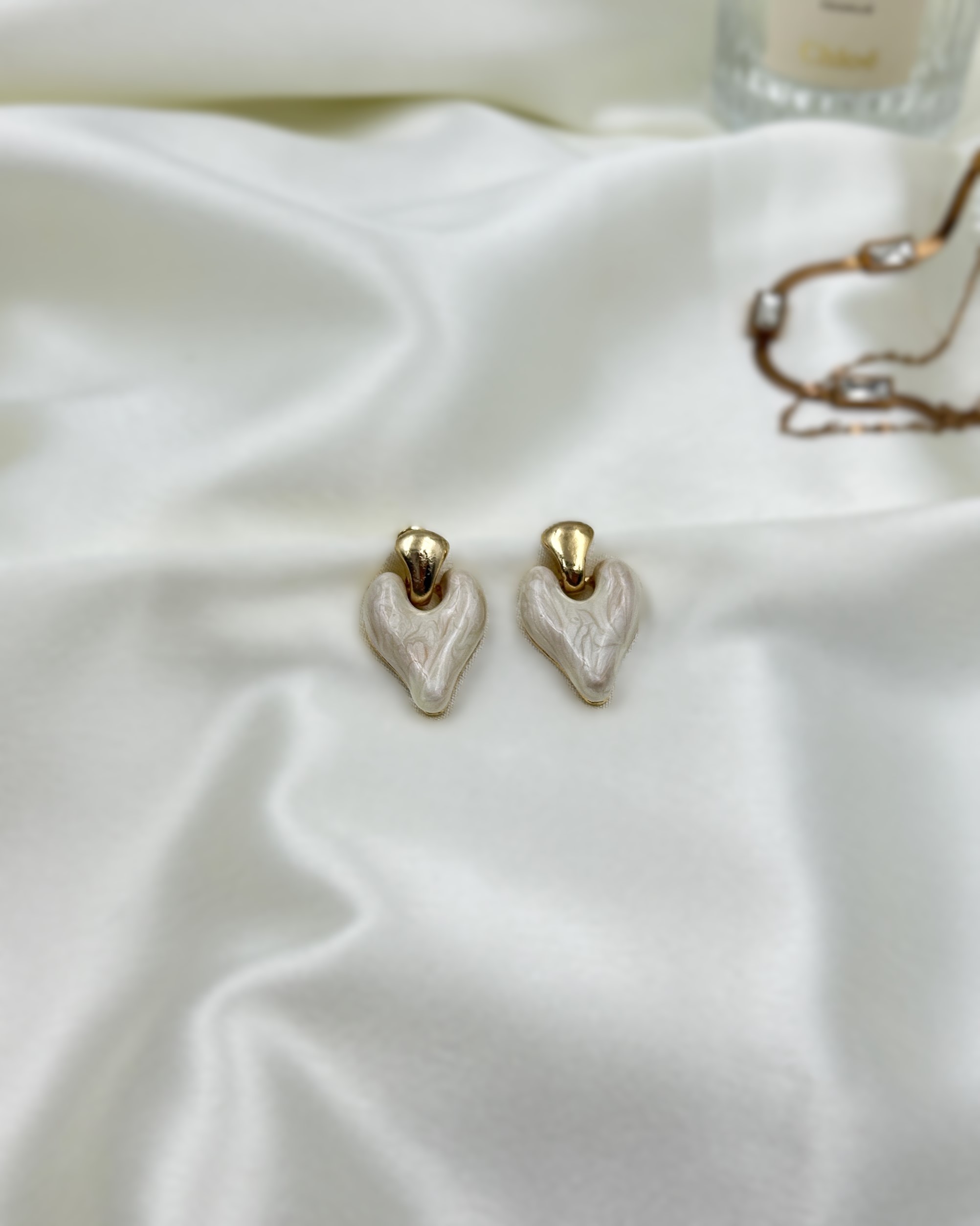 Amalfi Enamelled Innocent Heart Earrings- White