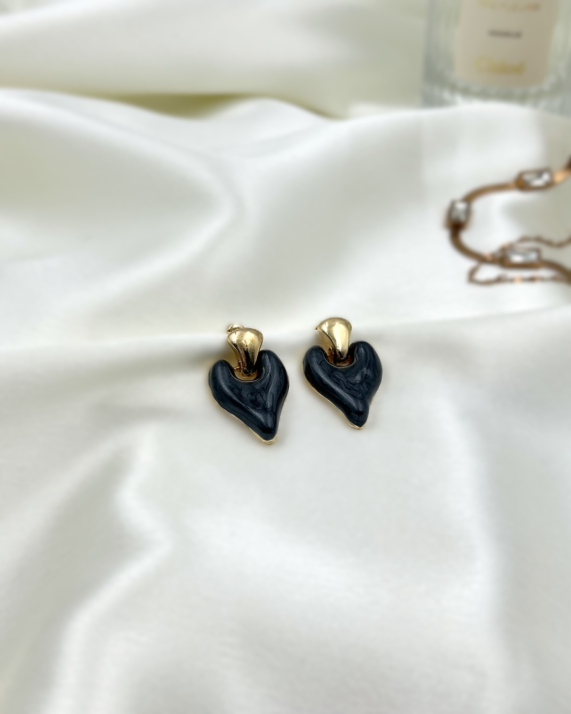 Amalfi Enamelled Innocent Heart Earrings- Black