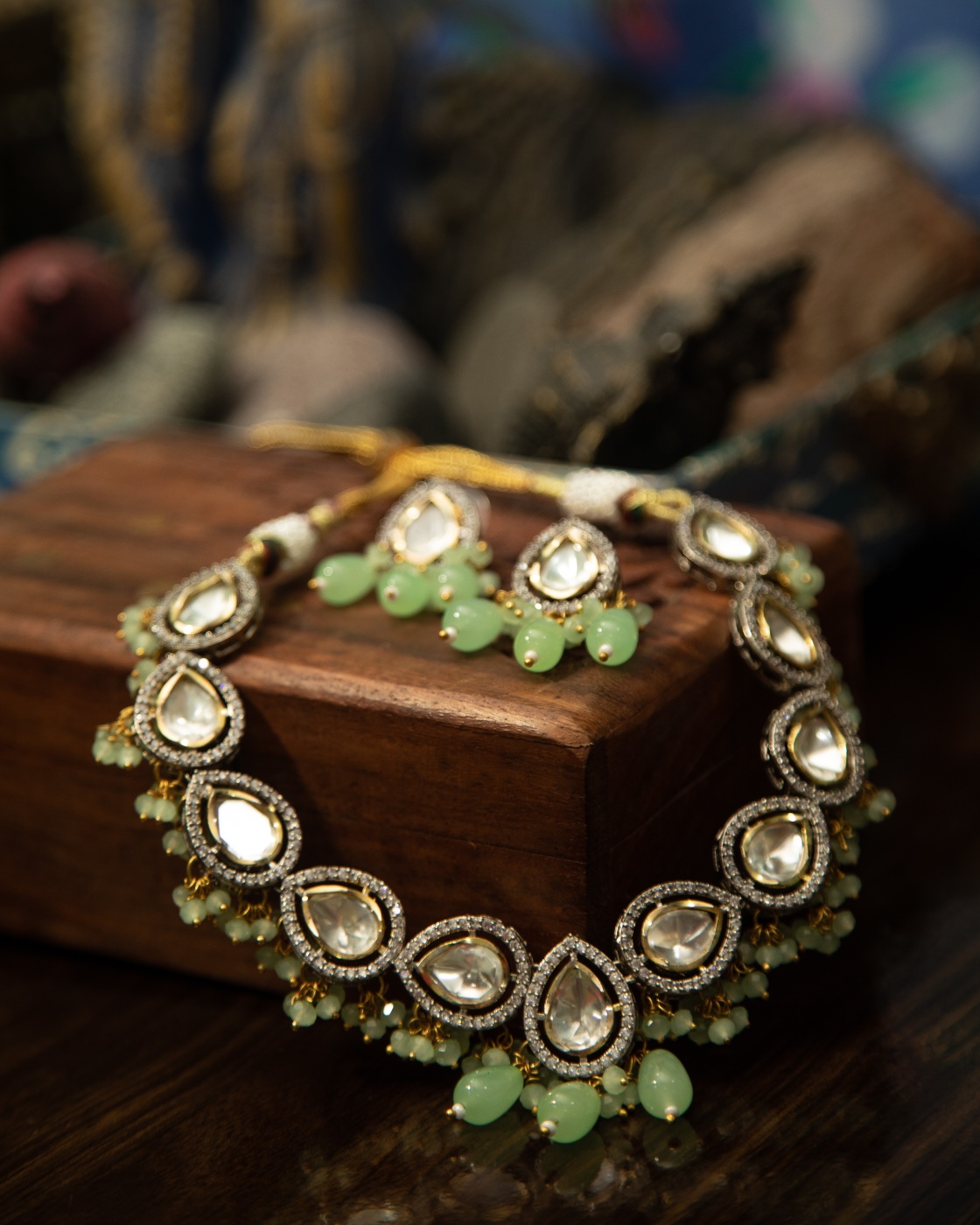 Inayat Polki Necklace Set - SeaGreen