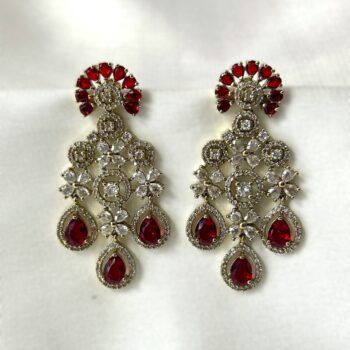 Jhelum AD Statement Earrings - Ruby Red