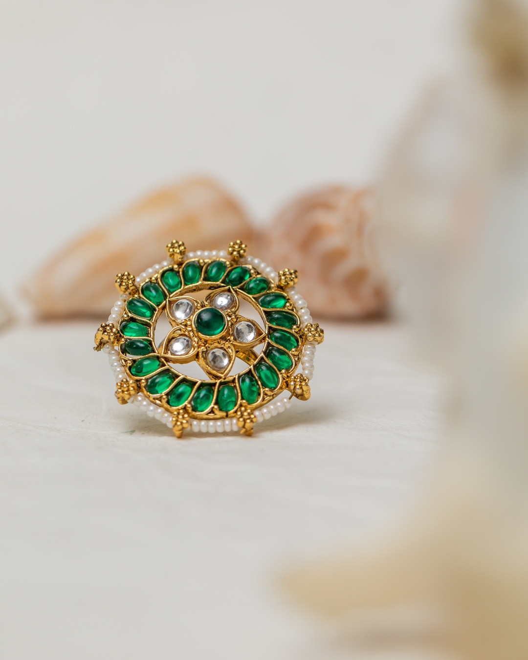 Karishma Kundan Ring - Green