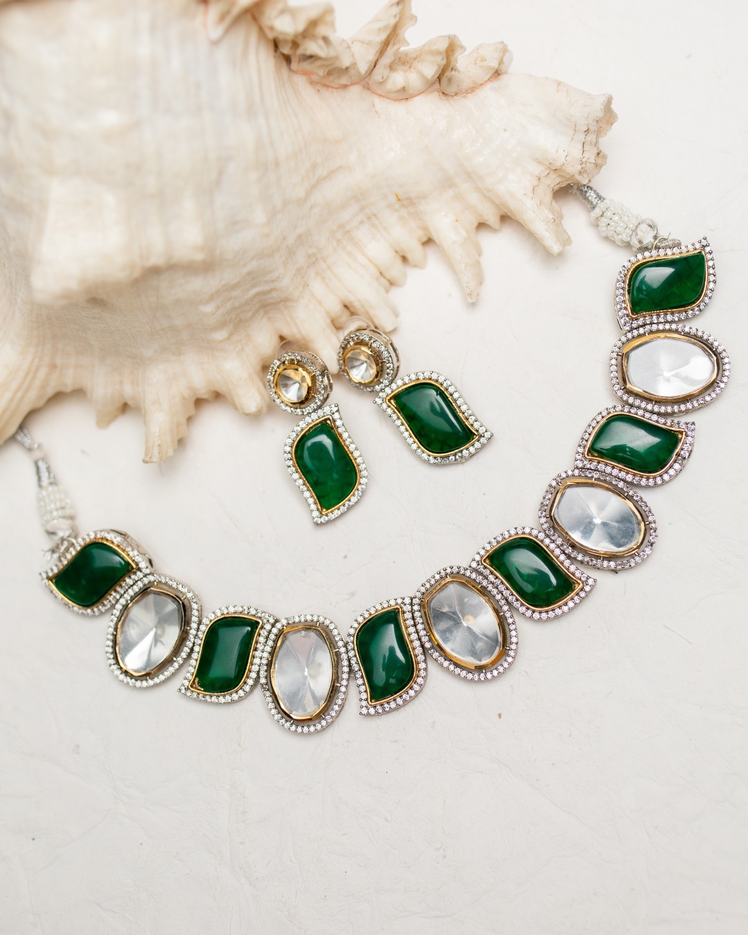 Kriti Polki Necklace Set - Green