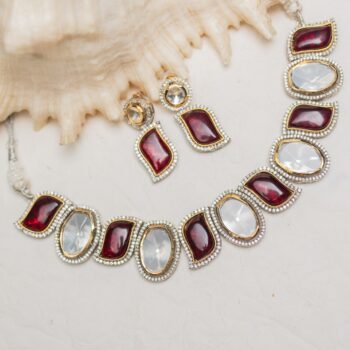 Kriti Polki Necklace Set - Maroon