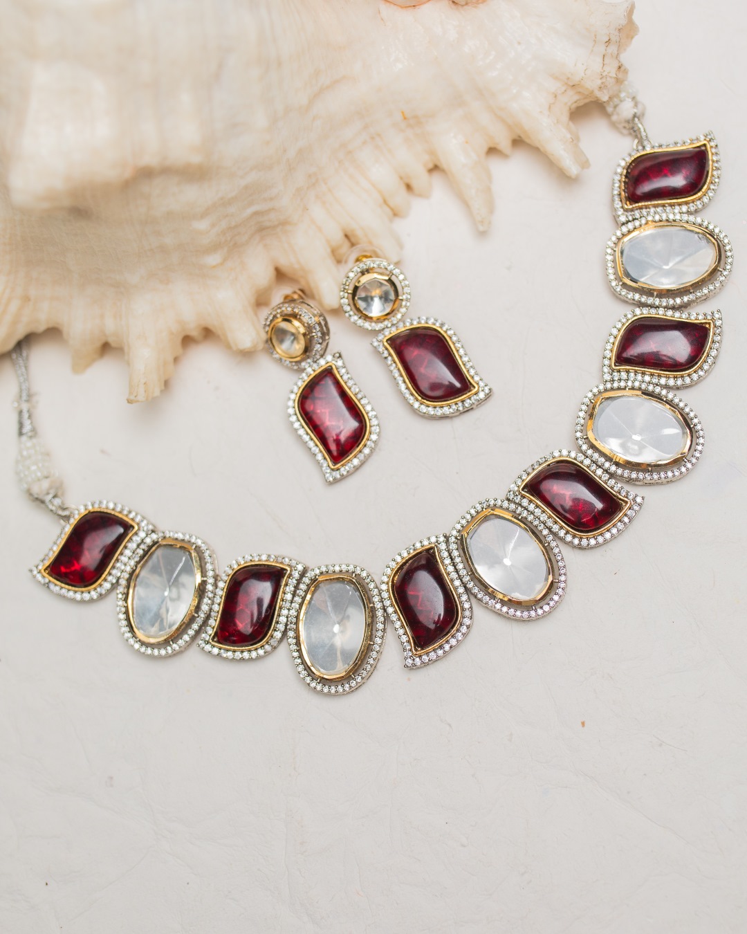 Kriti Polki Necklace Set - Maroon