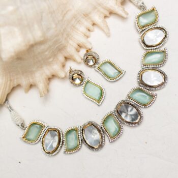 Kriti Polki Necklace Set - Mint Blue