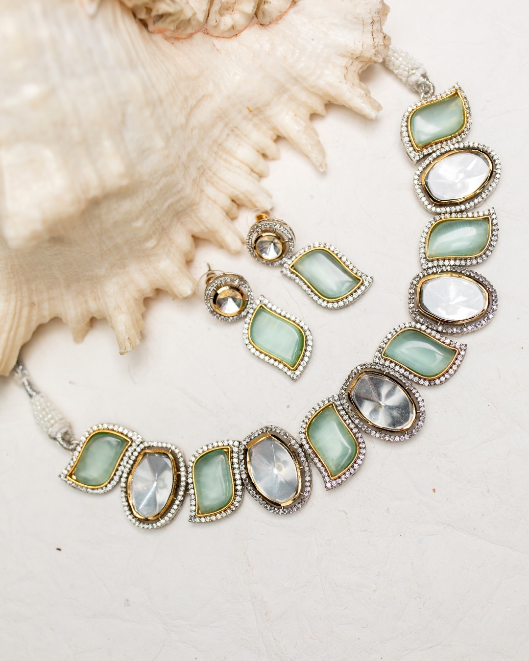 Kriti Polki Necklace Set - Mint Blue