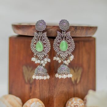 Kshitija Oxidised Earrings - Sea Green