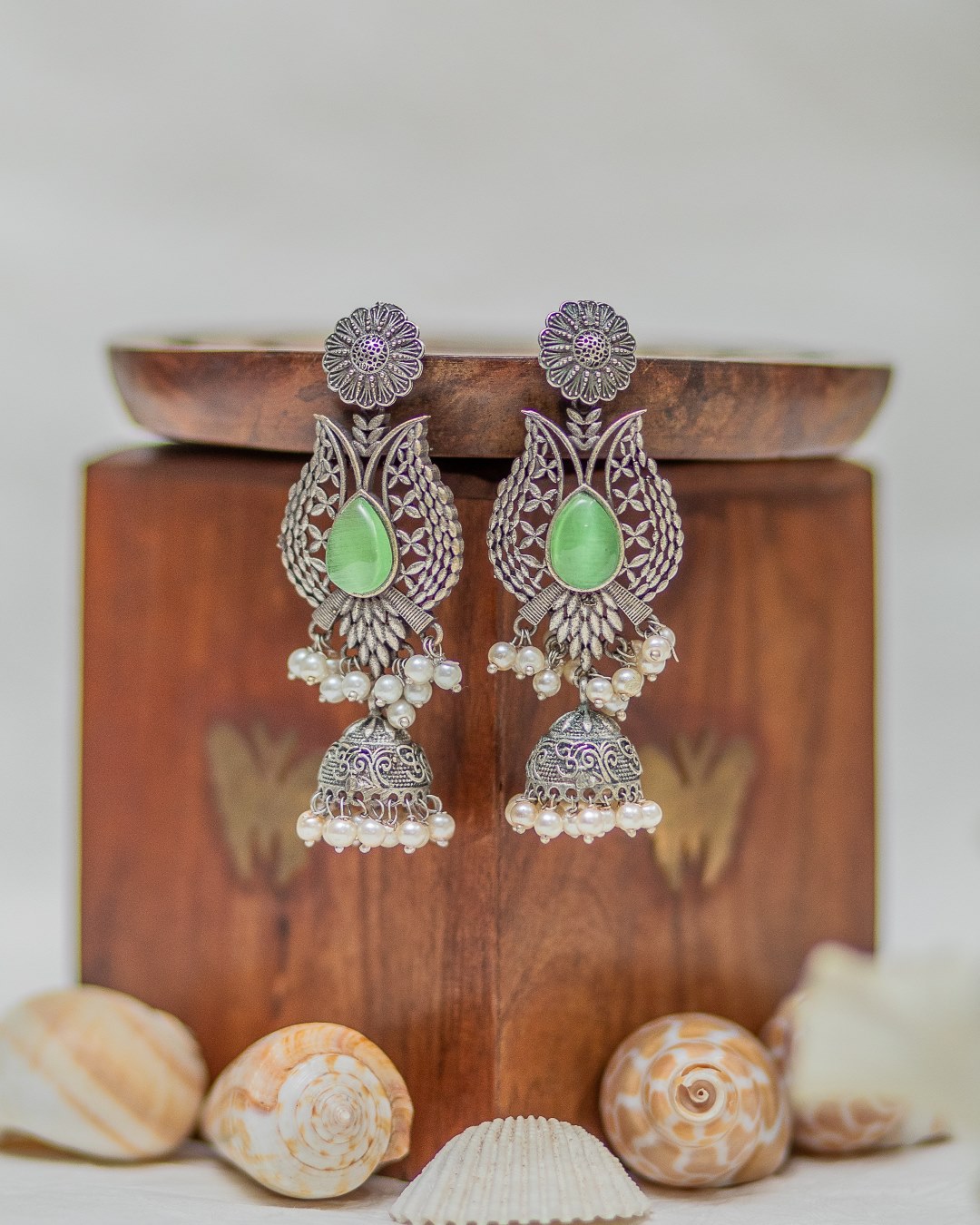 Kshitija Oxidised Earrings - Sea Green