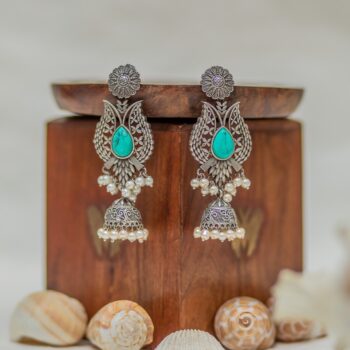 Kshitija Oxidised Earrings - Turquoise