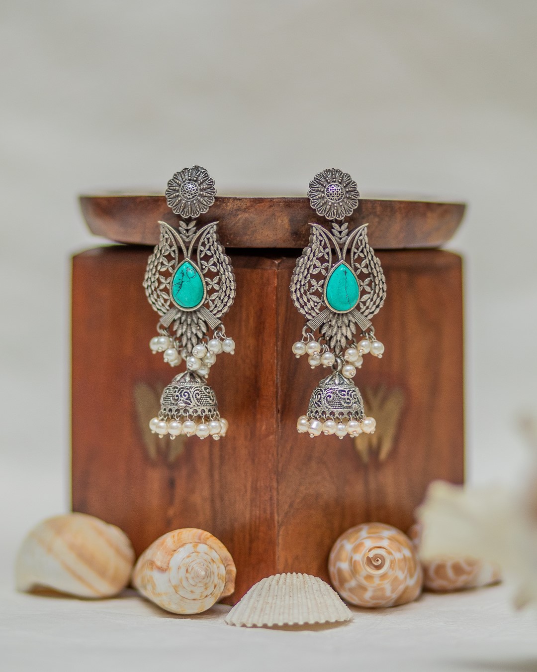 Kshitija Oxidised Earrings - Turquoise