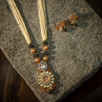 Latika Long Necklace Set – Peach