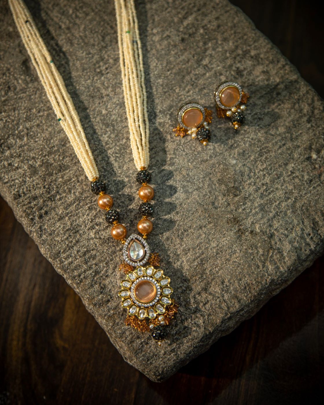 Latika Long Necklace Set – Peach