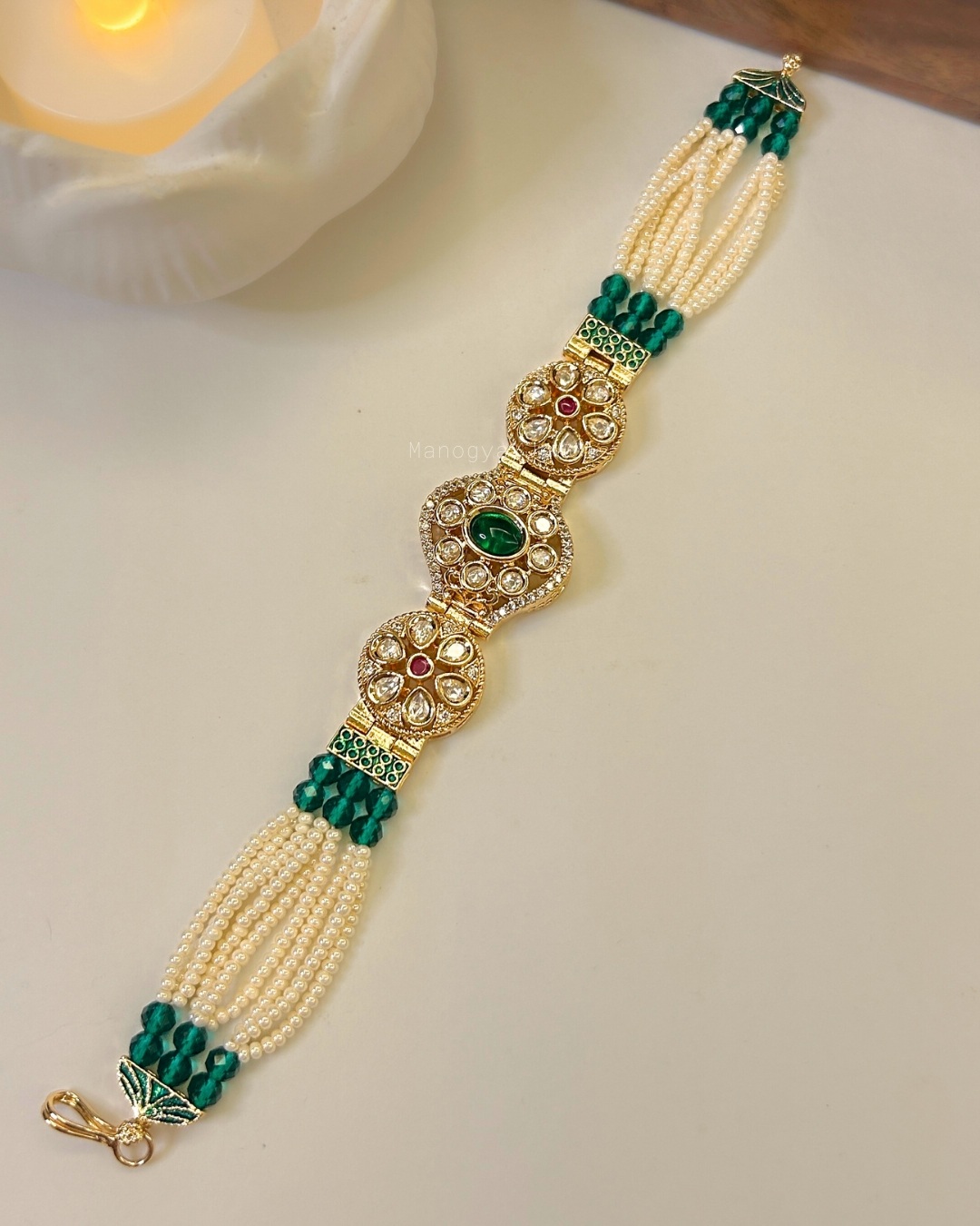 Manjari Polki Gajra Bracelet - Green