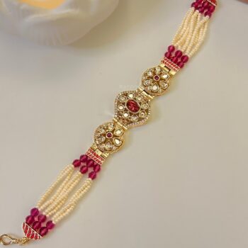 Manjari Polki Gajra Bracelet - Magenta