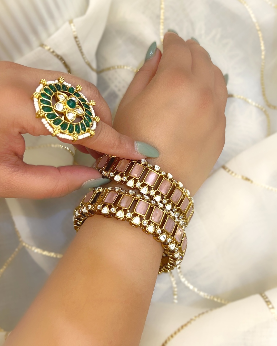 Manmohini Polki Bracelet - Pink