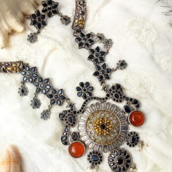 Mannara Long Hasli Necklace - Black/Orange