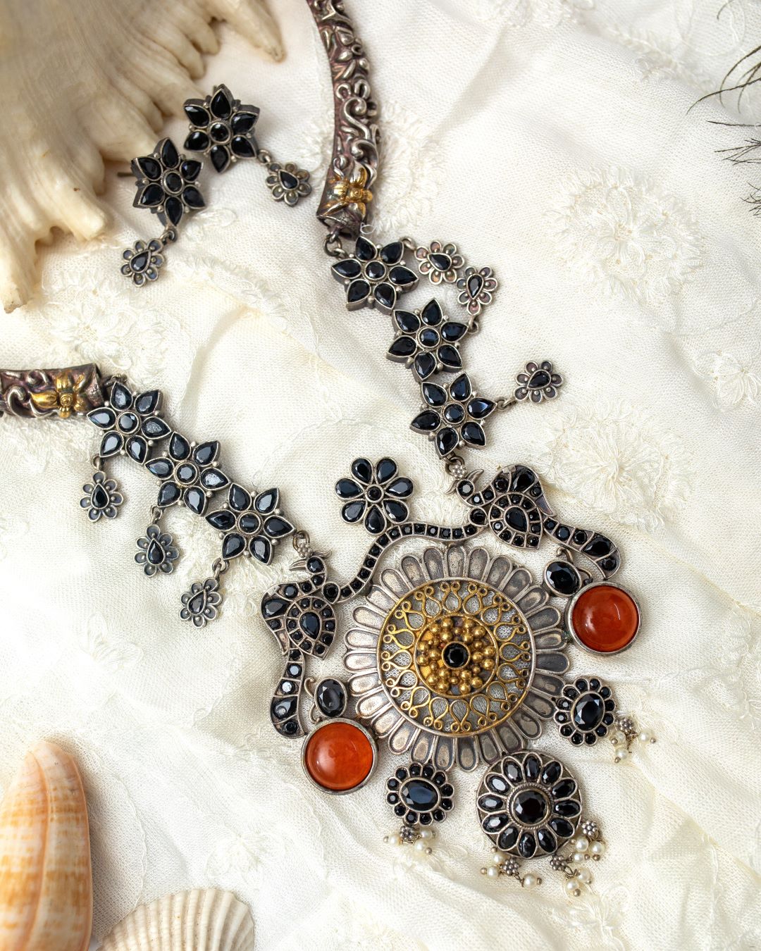 Mannara Long Hasli Necklace - Black/Orange