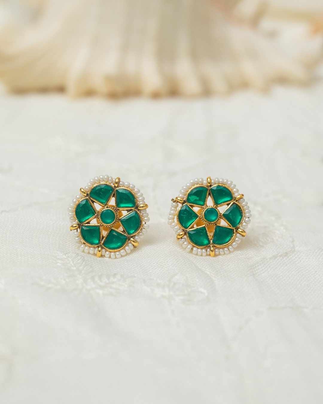 Manohari Kundan Studs - Green