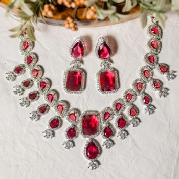 Minisha Diamond Necklace Set - Ruby Red