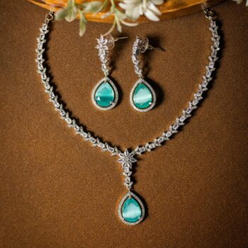 Mishka Diamond Drop Necklace Set - Mint Blue