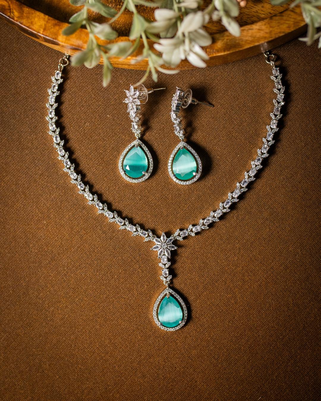 Mishka Diamond Drop Necklace Set - Mint Blue