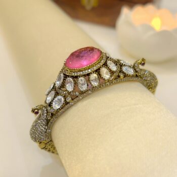 Mohini Peacock Cuff Bracelet - Pink