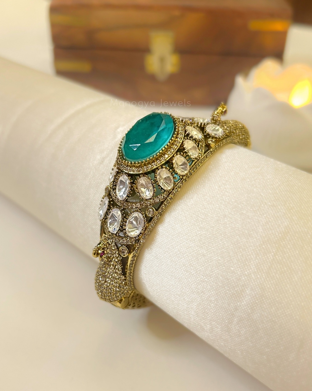Mohini Peacock Cuff Bracelet - Mint Green