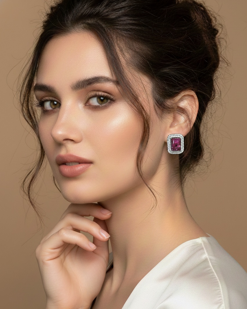 Nafisa Marble Studs - Magenta