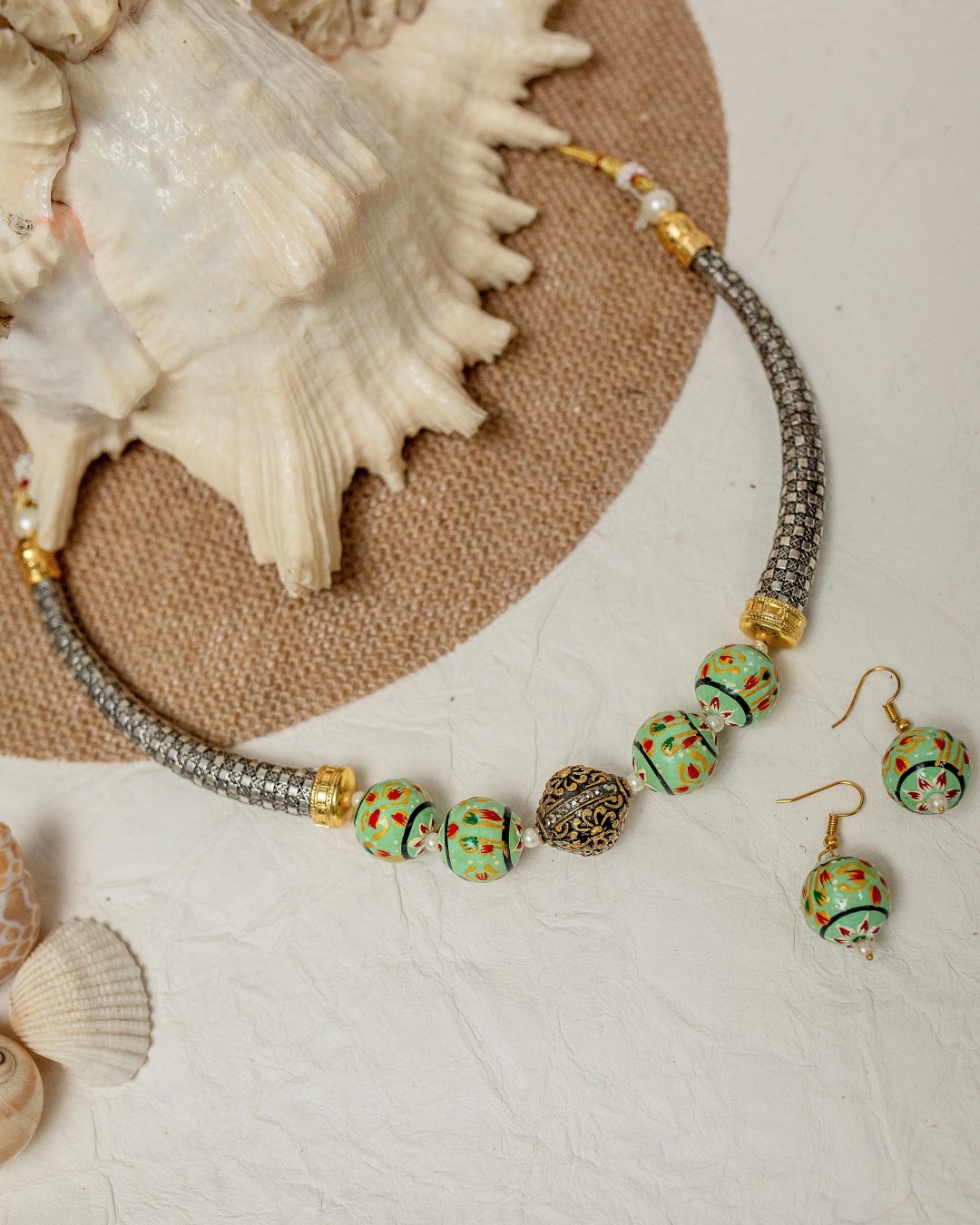 Nandini Hasli Necklace Set - Green