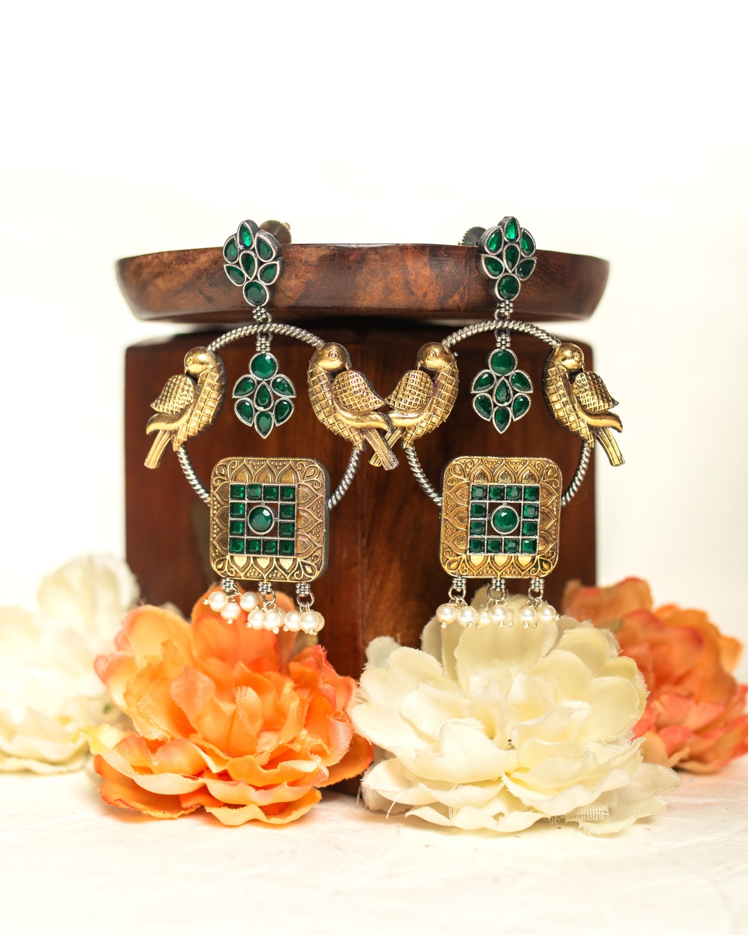 Nita Peacock Chandbali - Green