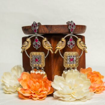 Nita Peacock Chandbali - Maroon/Pink