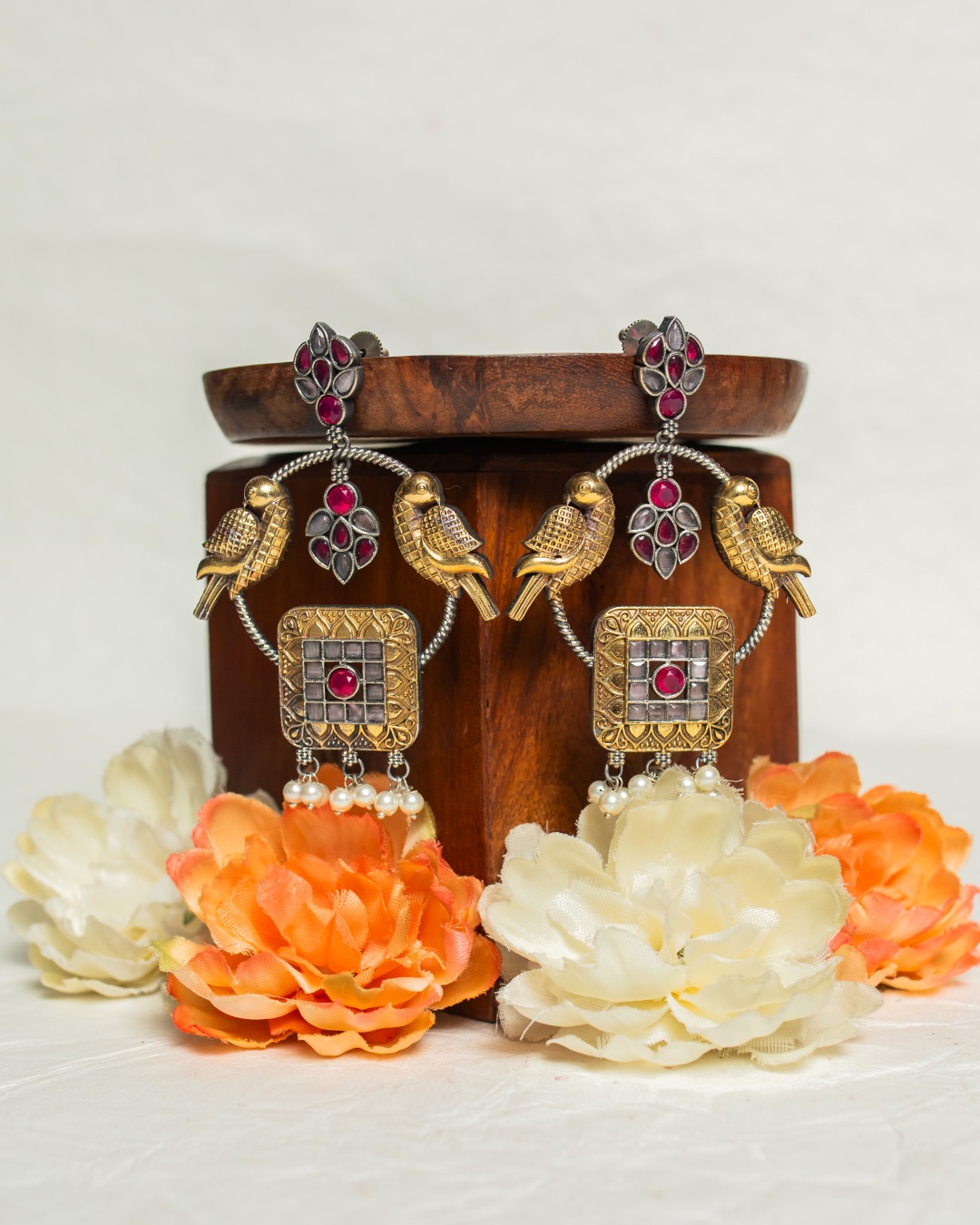 Nita Peacock Chandbali - Maroon/Pink